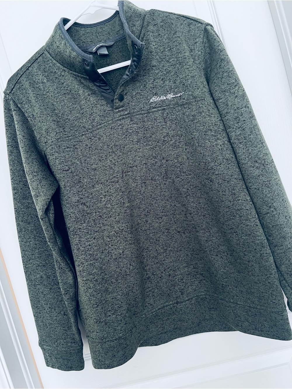 Eddie Bauer Olive Green Snap-Neck Knit Pullover Radiator Fleece Medium Casual